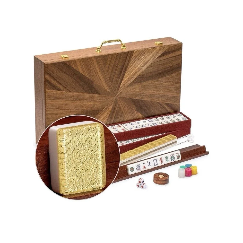 American Mahjong Set, Golden Fortune Wooden Case, Racks,Pushers(read Desc) USA